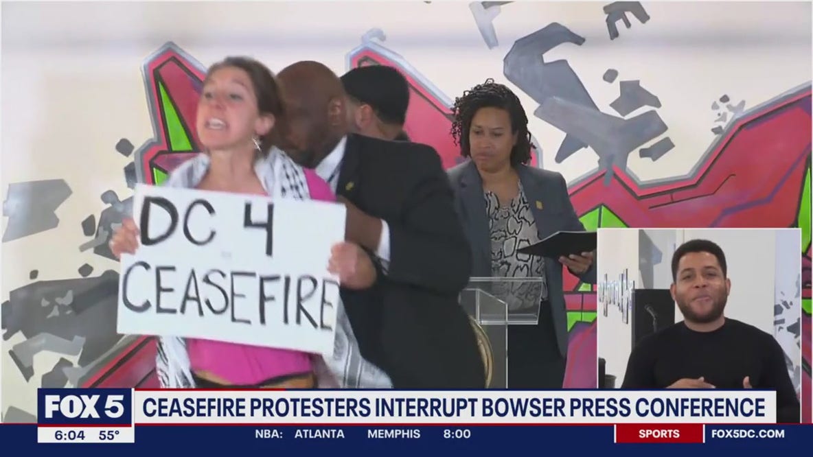Ceasefire protesters interrupt Bowser's press conference